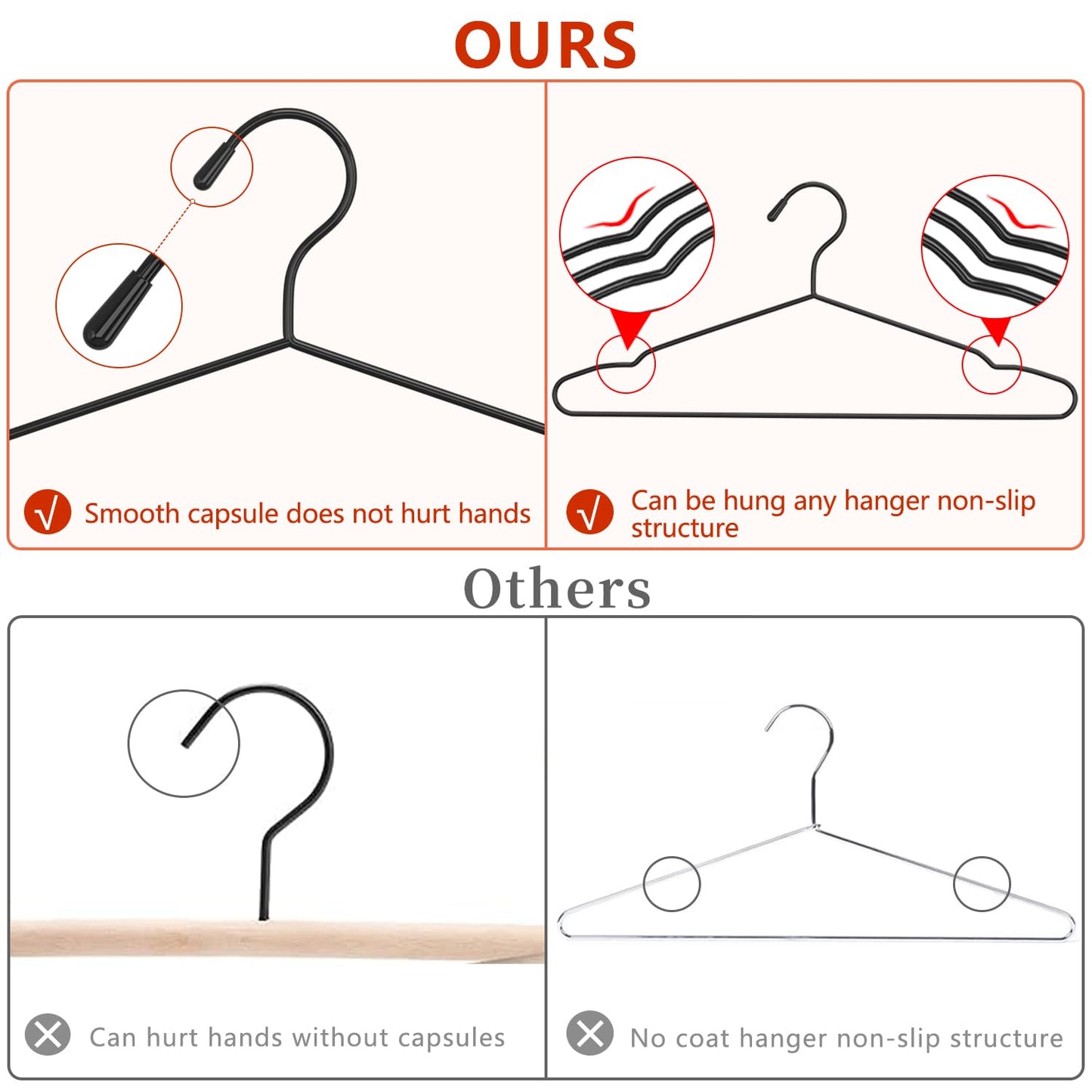40Pack+5 Clips Luxurious Hanger Set, 16.69" Heavy Duty Metal Hangers, Upgraded Thicker Sturdier Weight Capacity 50lbs, Sturdy Black Metal Hangers for Home and Commercial