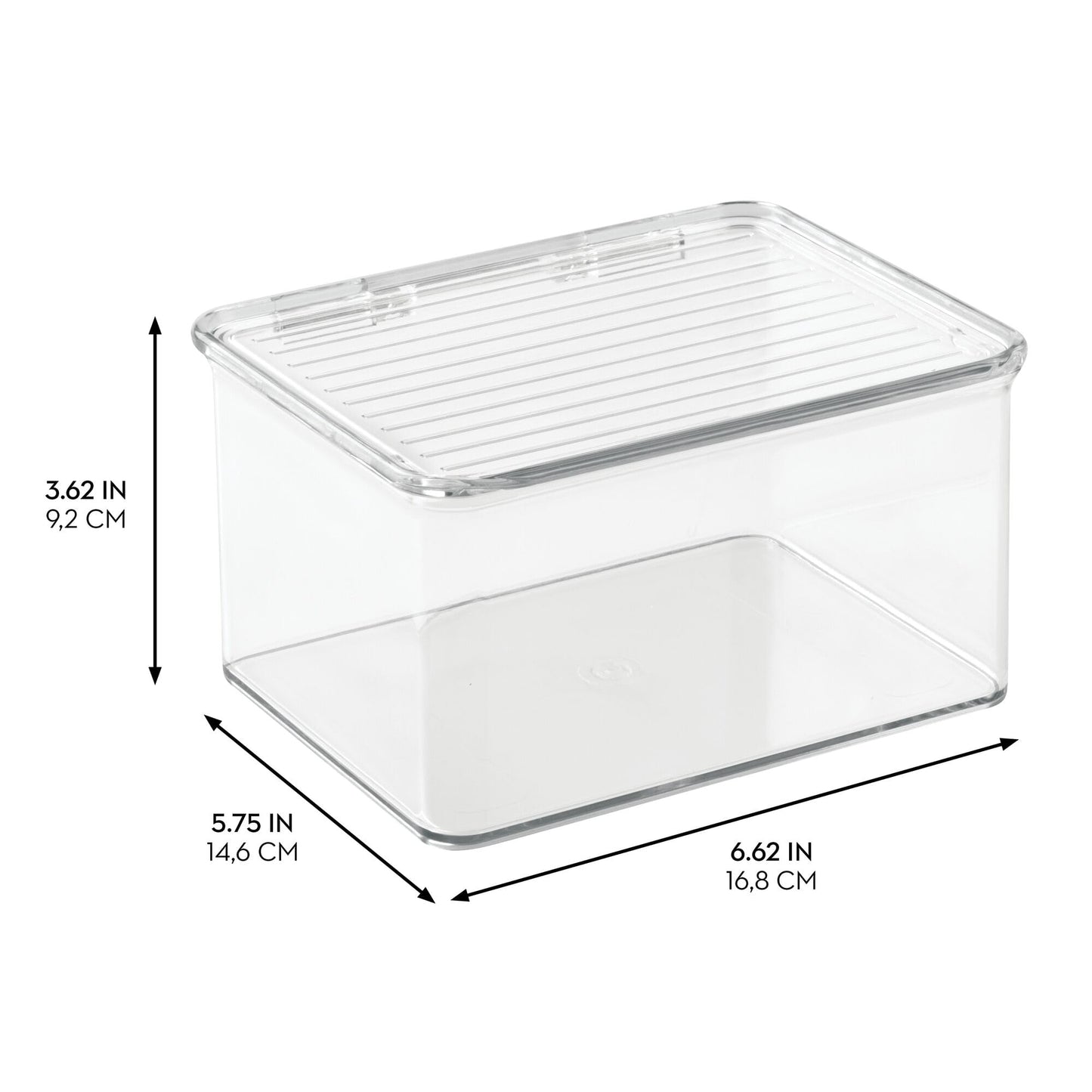 iDesign Plastic Stackable Hinged-Lid Pantry or Kitchen Storage Box - Set of 3 - Clear