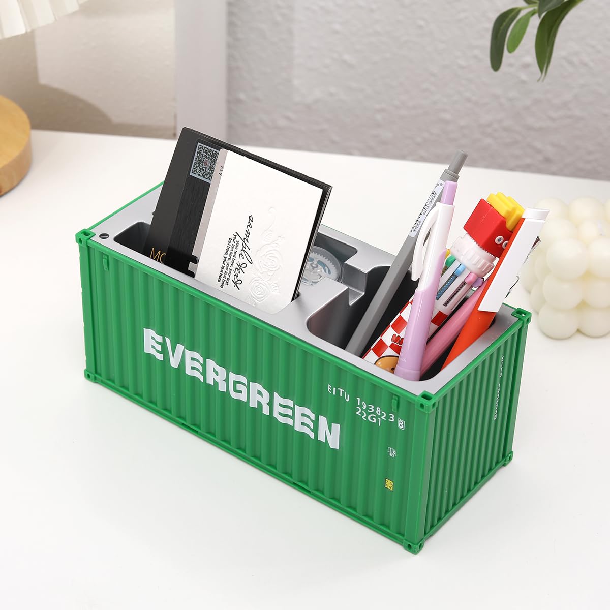 Desk Organizer Office Supplies Multi-function Shipping Container Storage Box Pen/Pencil,Business Name Cards Remote Control Holder Gray, Pen and Pencil Shipping Container Style Holders (Prasinous)