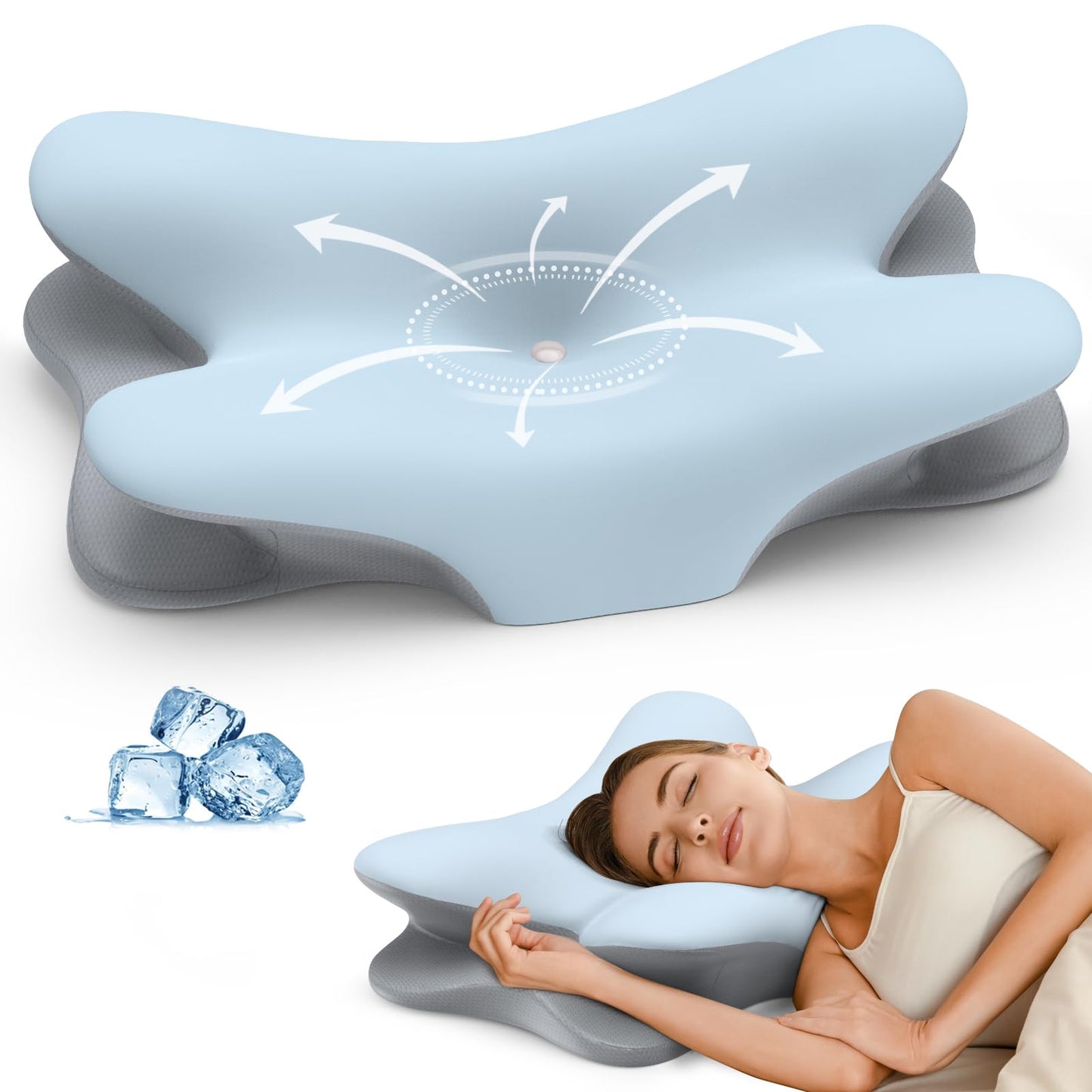 Besyodo Cervical Neck Pillow for Pain Relief - Ergonomic Side Sleeper Pillow for Neck Support, Cooling Memory Foam Pillows for Sleeping, Contour Pillow Orthopedic Bed Pillow for Back Stomach Sleepers