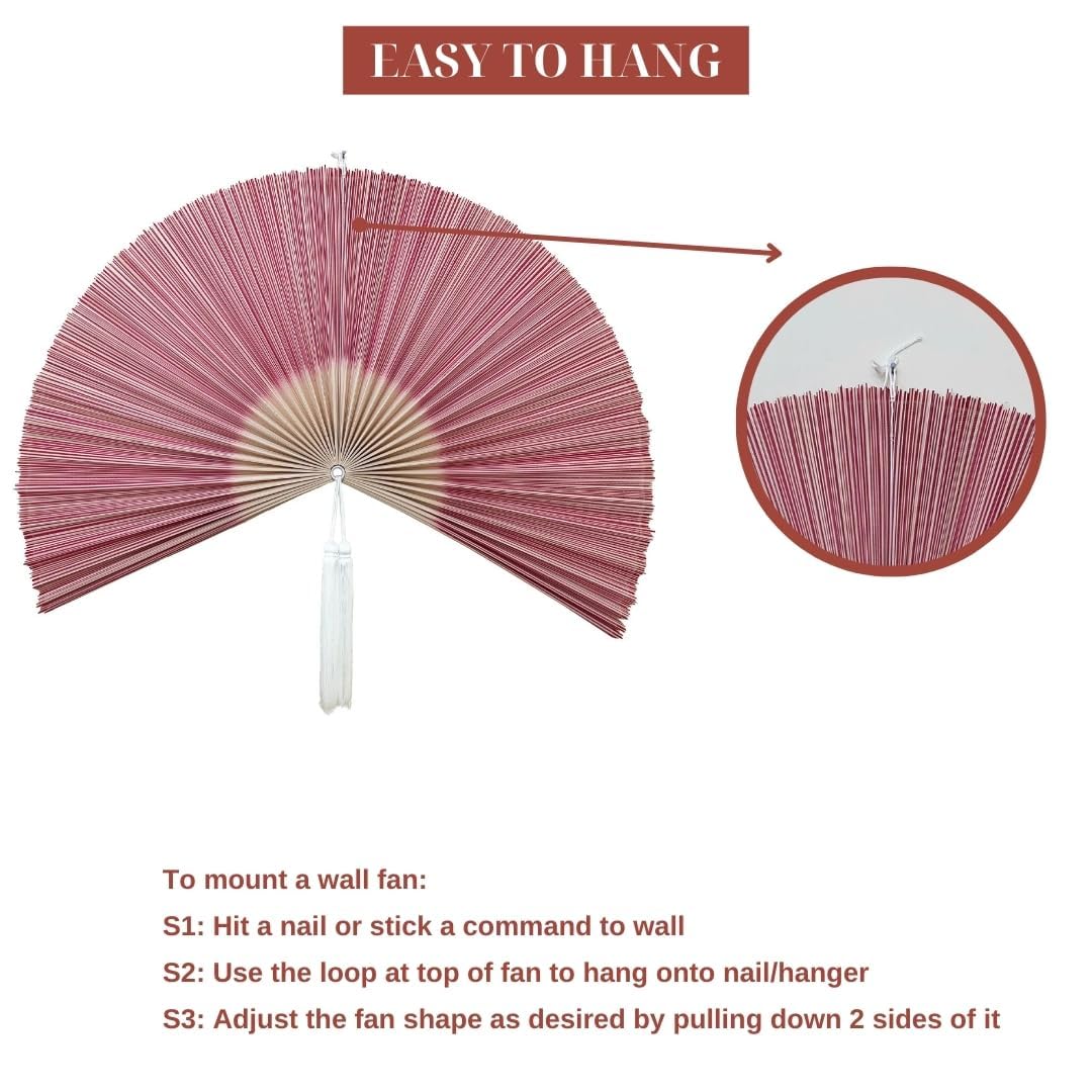 ChumDecor Fan Wall Decor,Large Bamboo Fans Wall Art for Boho Hanging Headboard,Decorative Folding Fan for Over Bed Decorations