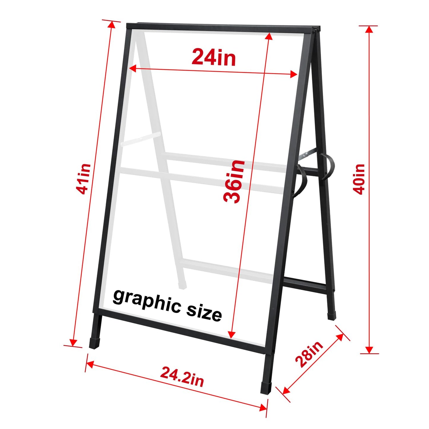 Pionites Heavy Duty Slide-in Folding A Frame Sign Sidewalk Sign 24x 36 Inch Steel Metal Double-Side Pavement sign Corrugated Plastic Poster (1, Black, 24''X36''(Frame Only))