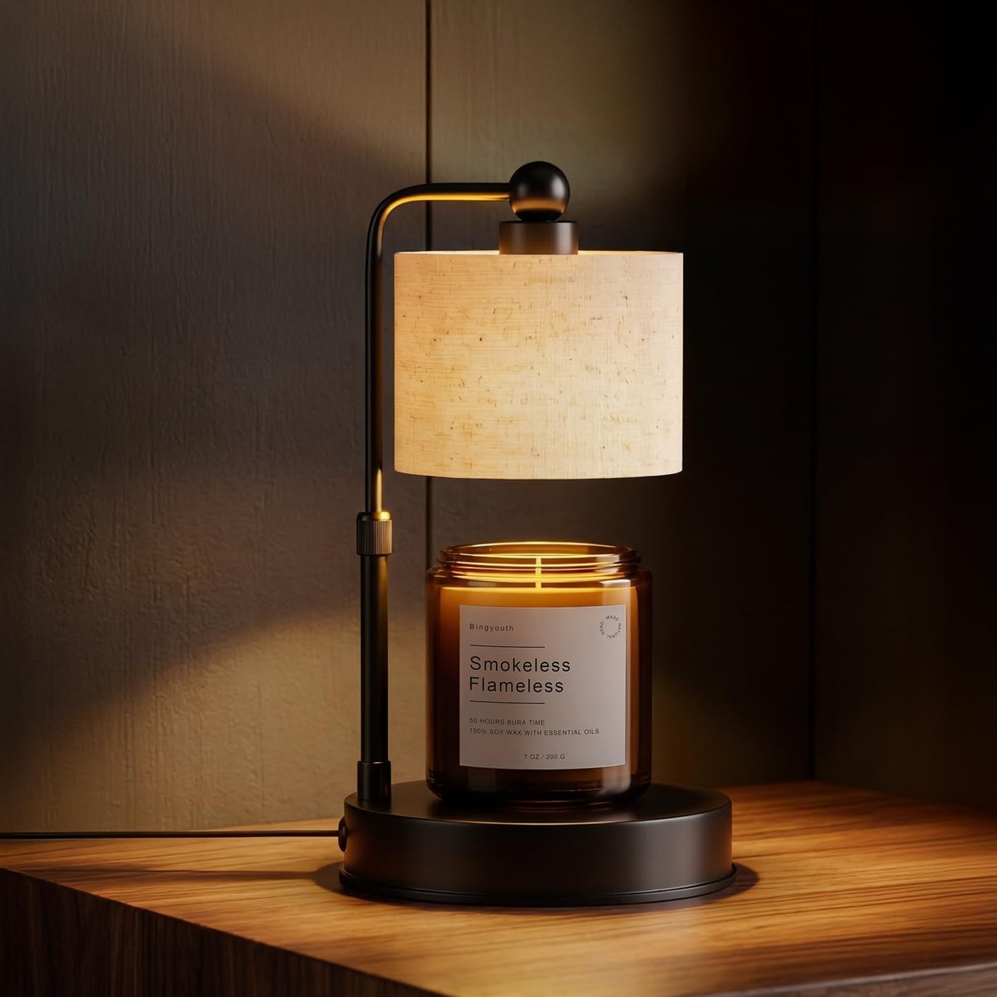 Bingyouth Candle Warmer Lamp with Timer, Modern Farmhouse Candle Warmer, Height Adjustable & Dimmable Electric Candle Warmer Lamp, Includes 2 Bulbs, Birthday Gift for Women, Mom, Housewarming - Flaxen