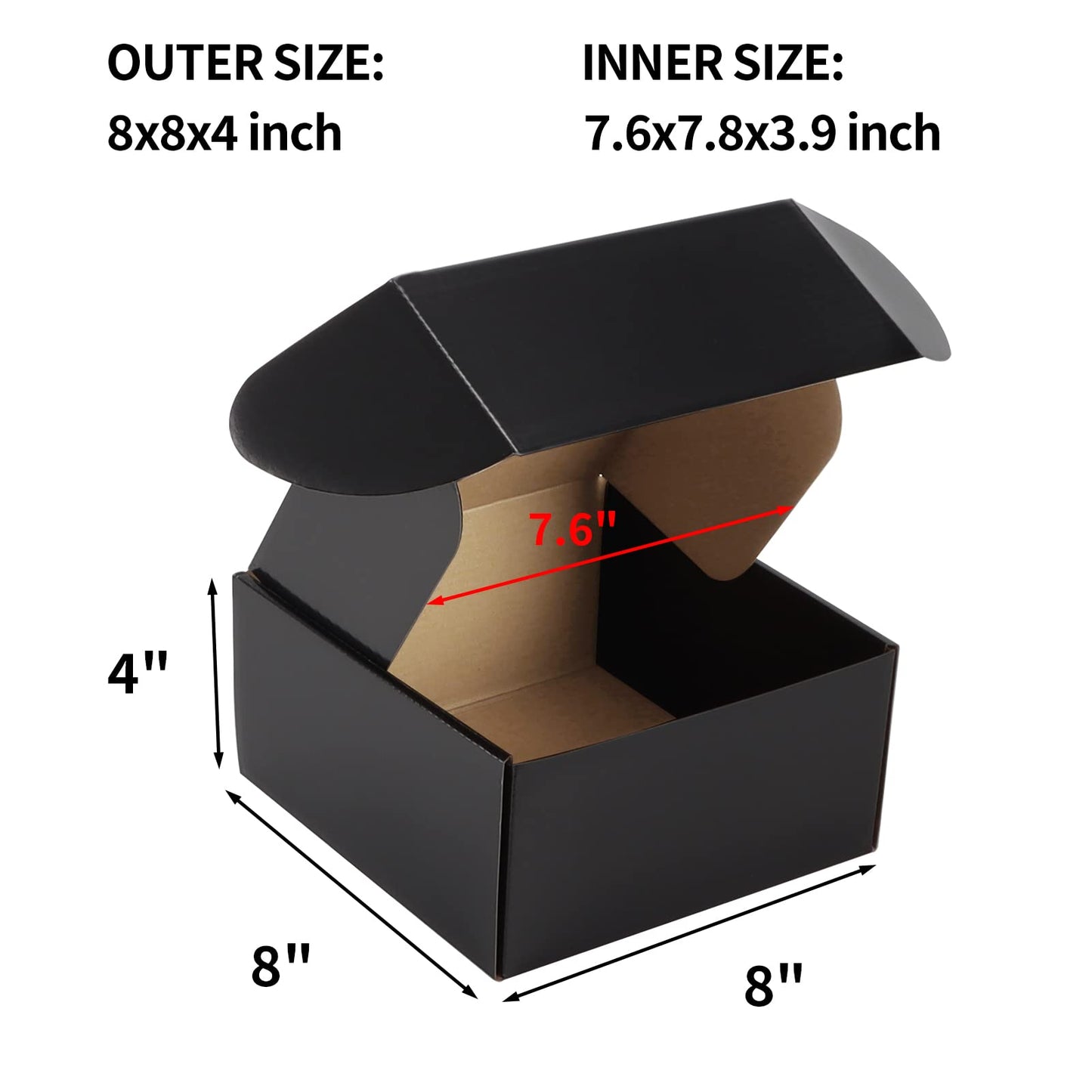 Hoikwo 25 Pack 8x8x4 Shipping Boxes for Small Business, Black Packaging Cardboard Boxes, Moving Mailing Packing Box