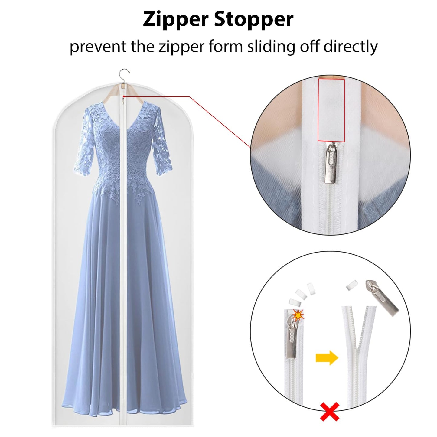 Kntiwiwo 60 inches Garment Bags for Closet Storage with Zipper Clear Garments Bag for Gowns Long, Dresses, Suit, Coat - Set of 20 [Upgraded Version]