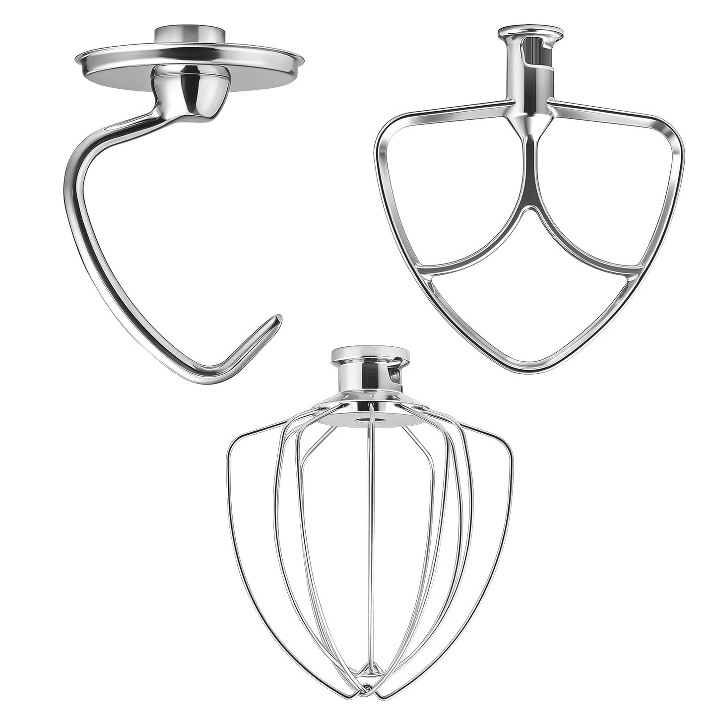 KITOART 3-Piece Kit Mixer Attachments for KitchenAid 4.5-5QT Tilt-Head Stand Mixer - K45WW & K45DH & K45B Replacement, All Stainless Steel, Dishwasher Safe