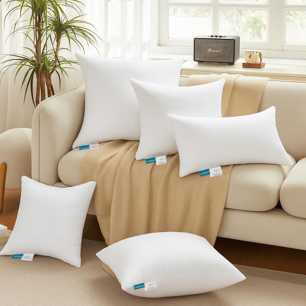 Oubonun 26 x 26 Throw Pillow Inserts - Soft, Plush & Decorative Down Alternative Pillows for Couch Sofa Bed, Machine Washable - White, Pack of 2