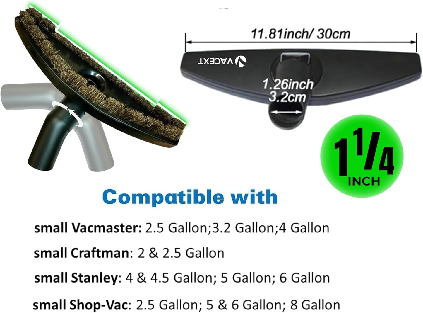 1.25 Inch Stainless Steel Vacuum Extension Wand Compatible with Vacuums using 1 1/4 Inch (1.25in) 32mm Accessories - 1 1/4 Vacuum Extension Tube for Shop Vac (Extension Wand and Hard Floor Brush)