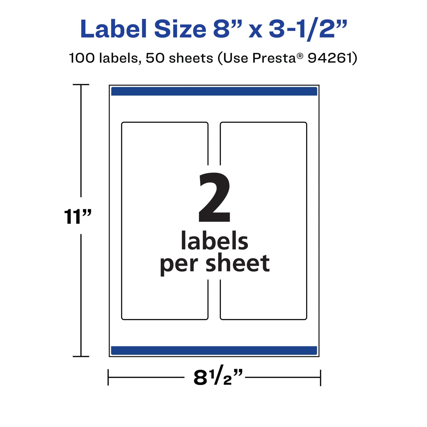 Avery Matte White Rectangle Labels, Sure Feed Technology, 8" x 3.5", 100 Matte White Printable Labels
