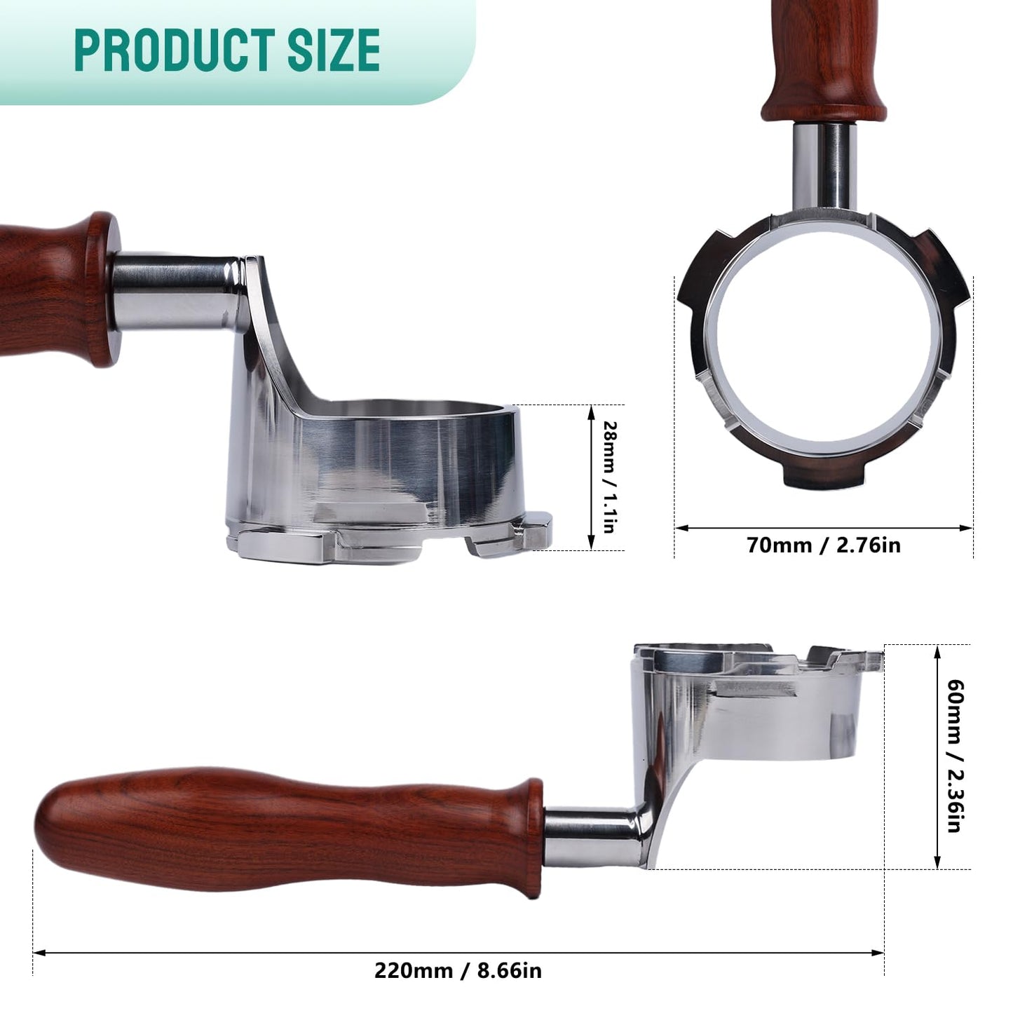 CAPFEI Bottomless Portafilter for Ninja Luxe Café ES601 & ES701C Models | Basket Not Included | Compatible with Stock Filter Basket | Ergonomic Wooden Handle