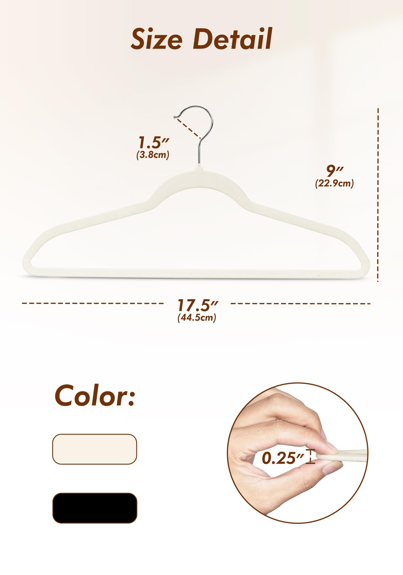 HOUSE DAY Ivory Velvet Hangers 50 Pack - Non Slip Felt Hangers Closet Essentials, Premium Space Saving Hanger, Gentle on Clothes, Sturdy Shoulder Design