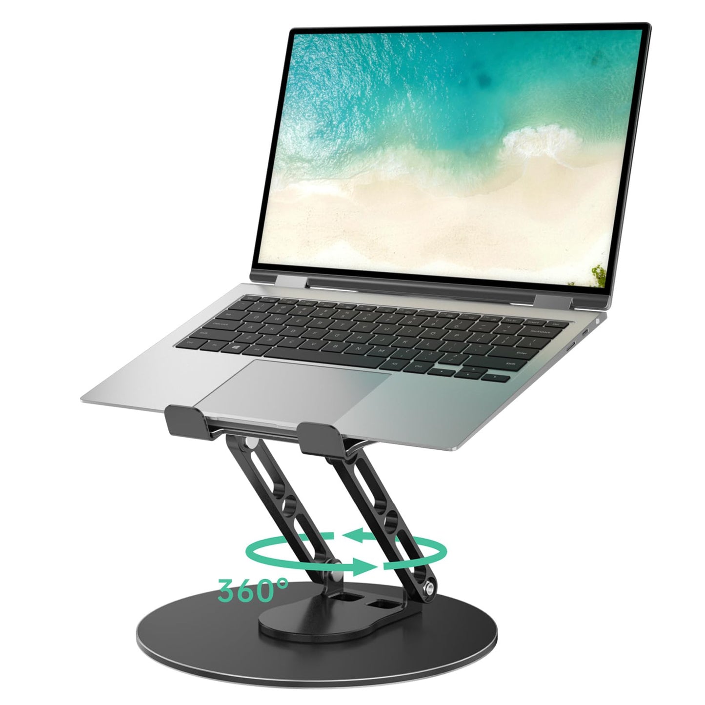 GleYo Laptop Stand for Desk Adjustable Computer Stand with 360 Rotating Base Ergonomic Laptop Riser Mount for Desk Foldable Protable Computer Desk Fits with MacBook Pro Air, Round Black