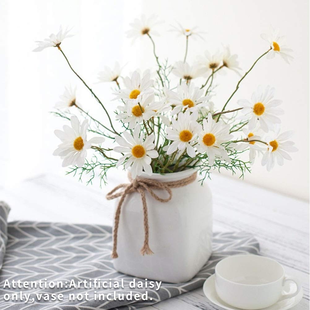 AmyHomie Artificial Daisy Flowers, 10 Bundles Silk Gerber Daisies Bulk, 50 Heads Fake Wildflowers for Home Wedding Party Spring Decor (Milk White