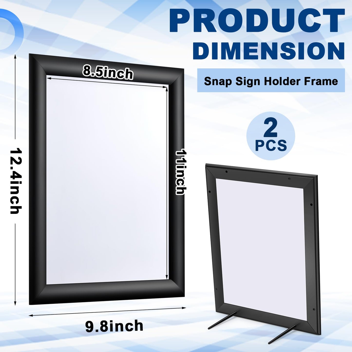 Blulu 2 Pcs Black, 8.5 x 11 Inch, Front Load Easy Open Snap Frame Poster/picture Frame, Metal Frame, Snap Open Sign Holder Frame, Wall Mount or Tabletop