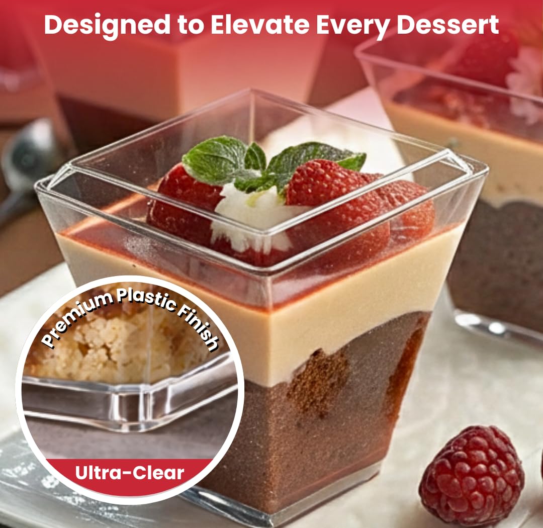 Crystry 100 Pack 5 oz Plastic Dessert Cups with Lids and Spoons Clear Mini Parfait Cups Dessert Shooter Cups for Party Pudding Mousse Tiramisu Trifle Yogurt BPA Free Vasitos para Postres con Tapa
