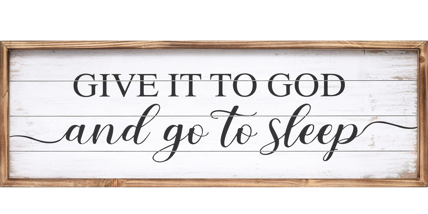 UPPER DECOR Give It to God and Go to Sleep Sign 42''×15'' Large Above Bed Wall Decor Farmhouse Bedroom Decor Wood Guest Room Decor Framed Wall Art Rustic Master Bedroom Wall Decoration
