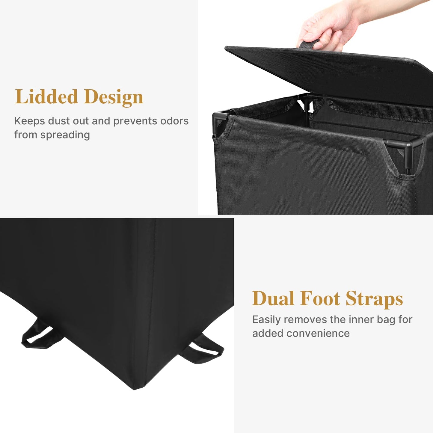 Foluck 60L 2-in-1 Laundry Hamper with Laundry Backpack, Waterproof Basket with Lid, Laundry Bag with Shoulder Straps and Mesh Pocket, Hamper for College Dorm, Travel, Apartment, Laundromat
