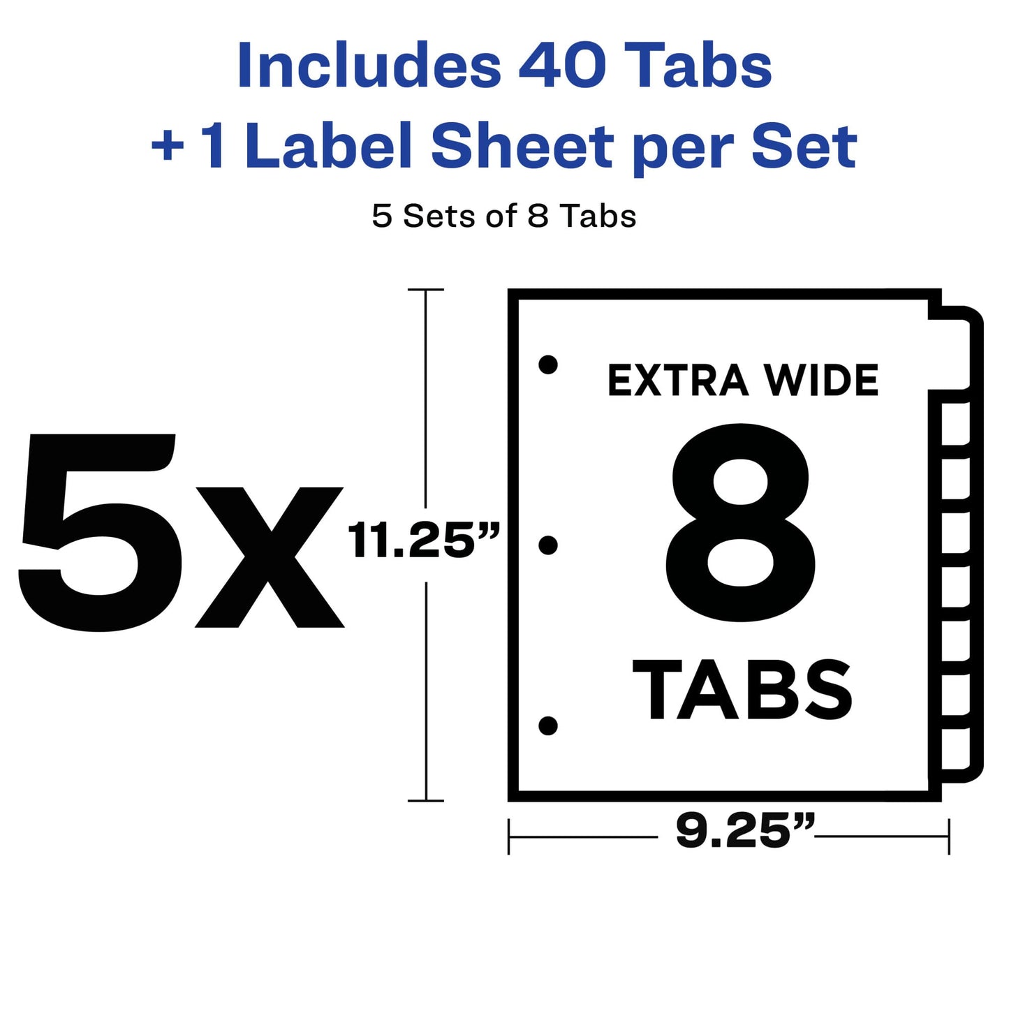 Avery 8-Tab Extra Wide Binder Dividers, Easy Print & Apply Clear Label Strip, Index Maker,White, 5 Sets (11441)