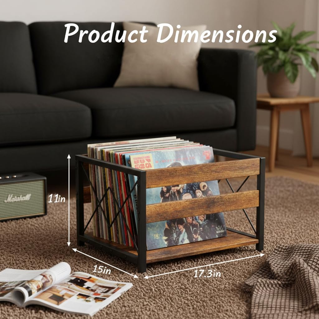 Y&M 2 Packs Vinyl Record Storage Crate, Wooden Storage Box, Classic Cube CD Albums Shelf Holder Organizer, Holds Up to 100+ Records, Magazine Rack for Desktop, Home, Office, Brown