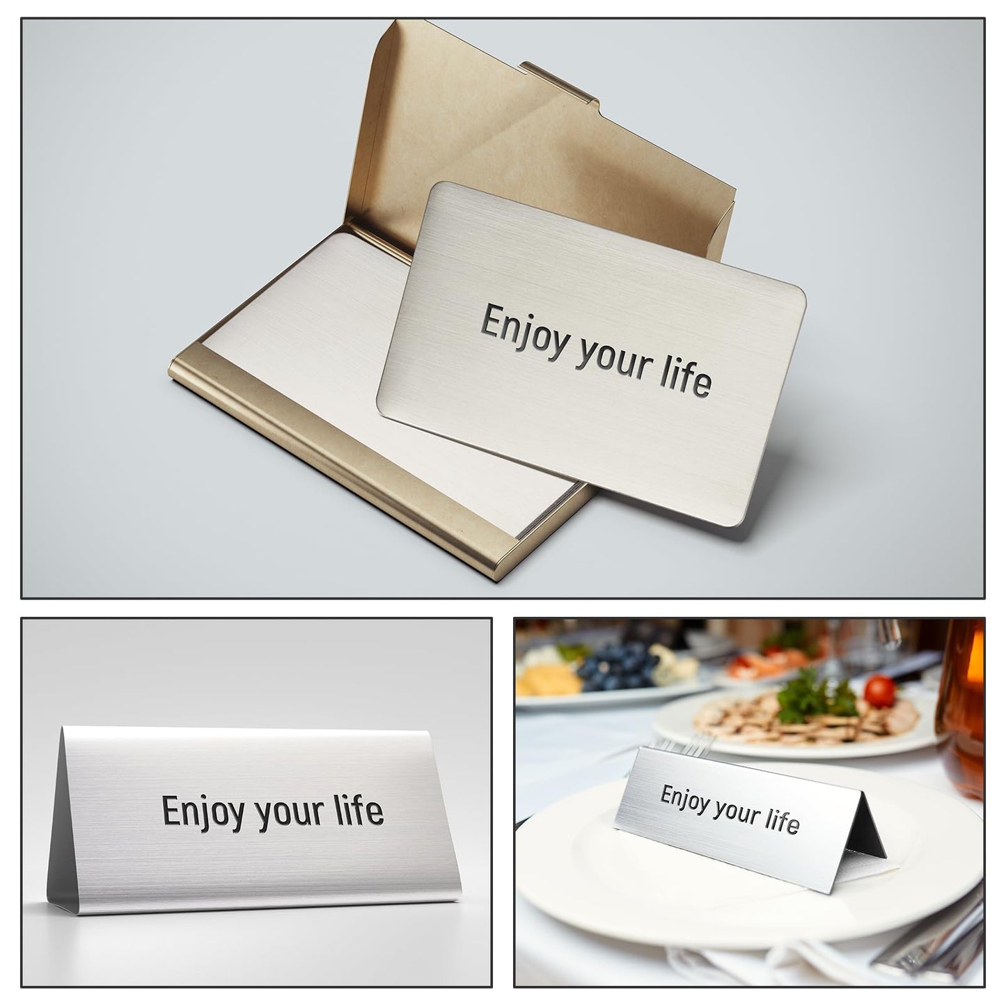 Tandefio 50 Pcs 304 Stainless Steel Metal Business Cards 3.4 x 2.1 Inch Laser Engraving Stainless Blank Steel Card for House Office Customer DIY Gift(0.8 mm Thickness)