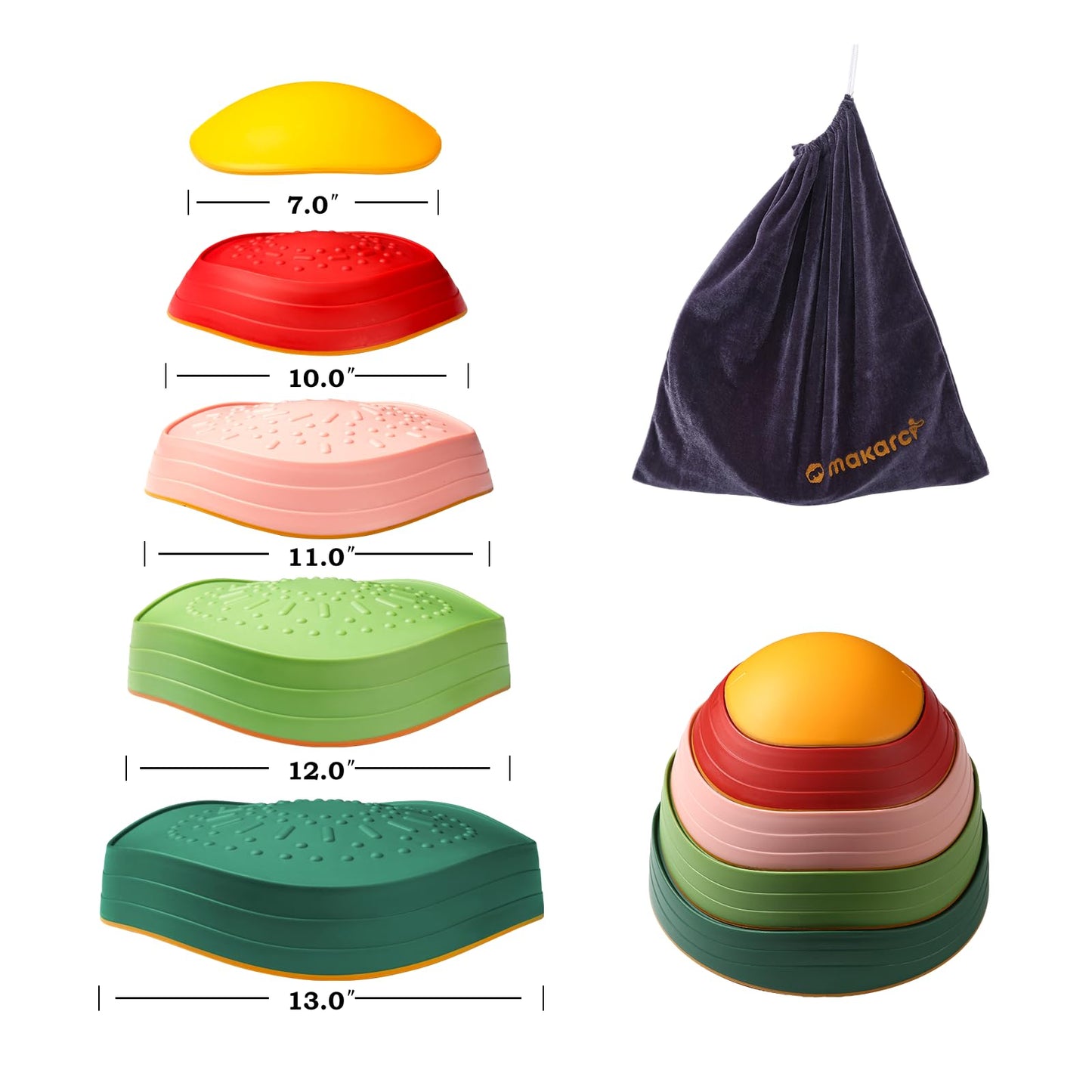 makarci Balance stepping stones for kids, non-slip toddlers sensory toys outdoor or indoor play, promoting motor skills and confidence, Obstacle Course Coordination Toys for children age 3 4 5 6 7+