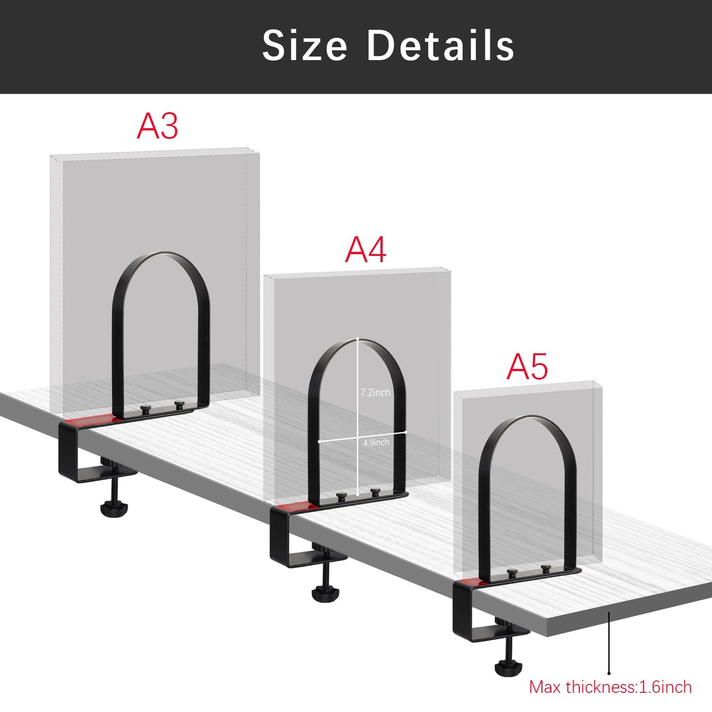 WOMACO Book Ends for Heavy Books, Heavy Duty Bookend for Shelves, Super Steady Clamp-On Non-Skid Metal Book Shelves Holders Stoppers for CDs, Vinyl Records (Black, 2 Pairs)