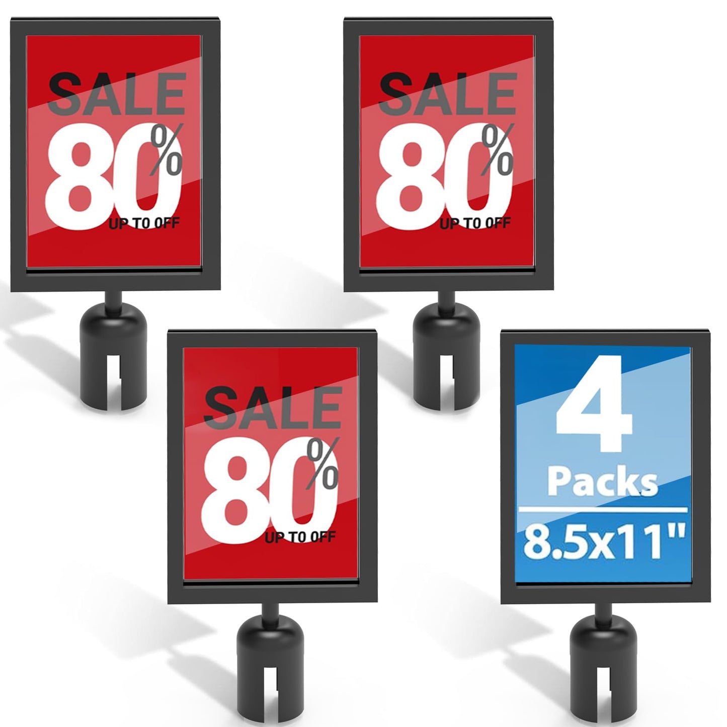 Estleys 4 Pcs Stanchion Sign Holder 8.3 x 11.7, Portrait Post Top Stand Poster Display, Double Sided Sign Frame with Cover for Crowd Control Queue Barrier Sentry Stanchions Black Iron