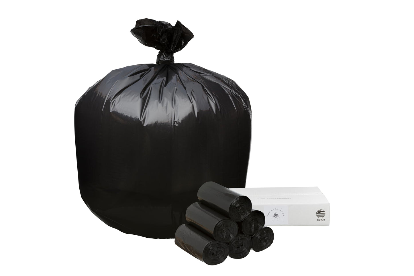 Top Knot Bags 33 Gallon Garbage Trash Bag 33X39" 1.2 Mil Black 150 Count Can Liner Bulk 30 Gallon 31 Gallon 32 Gallon 34 Gallon 35 Gallon Made in USA