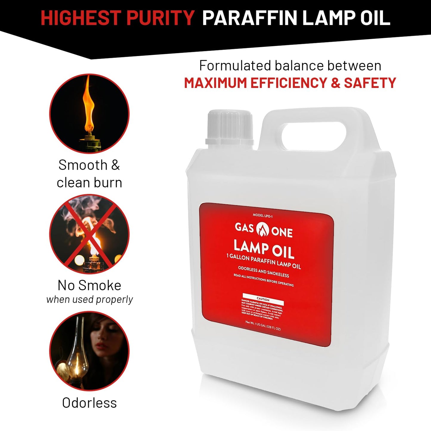 GasOne Liquid Paraffin Lamp Oil – 1 Gallon (128oz) Clear – Odorless, Smokeless Indoor Outdoor Fuel for Lanterns, Lamps, and Torches – Safe Packaging