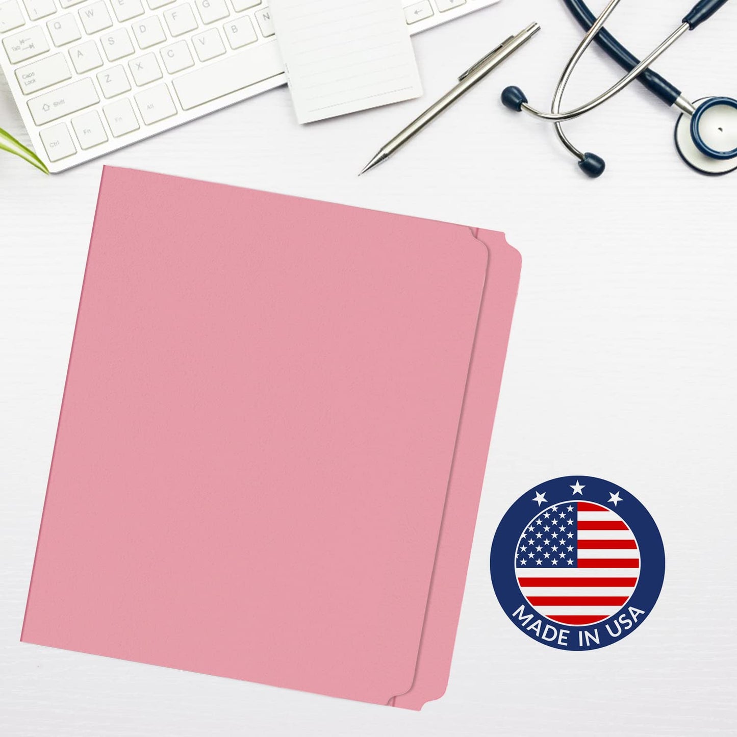 Top Tab File Folder, Pink, 2 Fasteners (2B1&3), 11 Point Reinforced Straight-Cut Tab, Letter Size, 50/Box