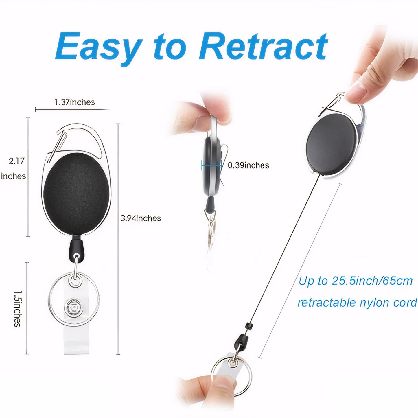 SOVYOULIVE 50 Pack Heavy-Duty Retractable Badge Holders with Carabiner Clip and Key Ring, Black ID Badge Reel for Office, ID Card Holder and Key Chain