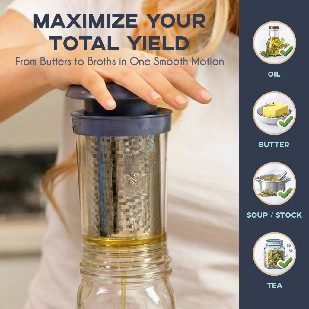Magical Butter Filter Press – BPA-Free Reusable Straining System with Plunger & Cleaning Brush – Mess-Free Infused Oil & Butter Strainer