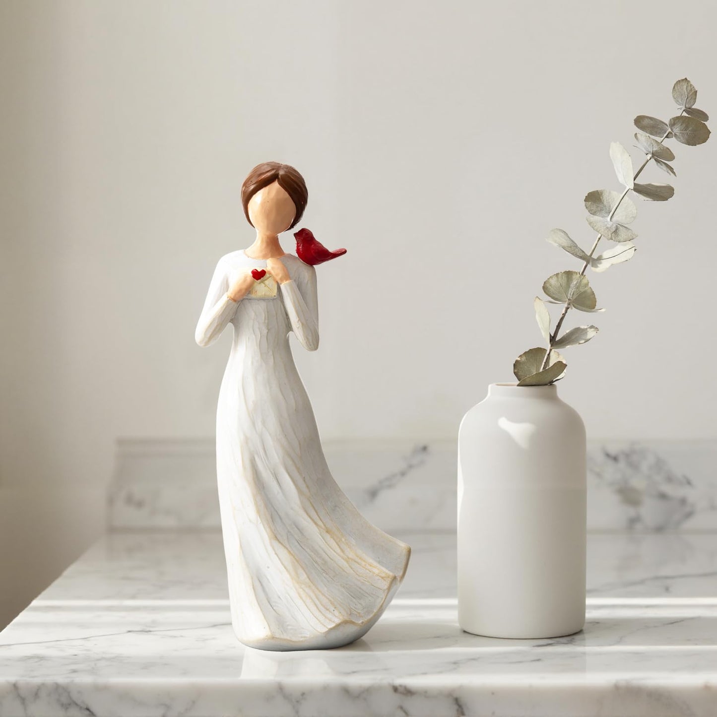 Hand-Painted Memorial Angel Figurine with Red Cardinal & Love Letter - 6.2 Inch Resin Statue for Sympathy, Bereavement, and Friendship - Thinking of You Home Decor Gift for Mom, Grandma, Women