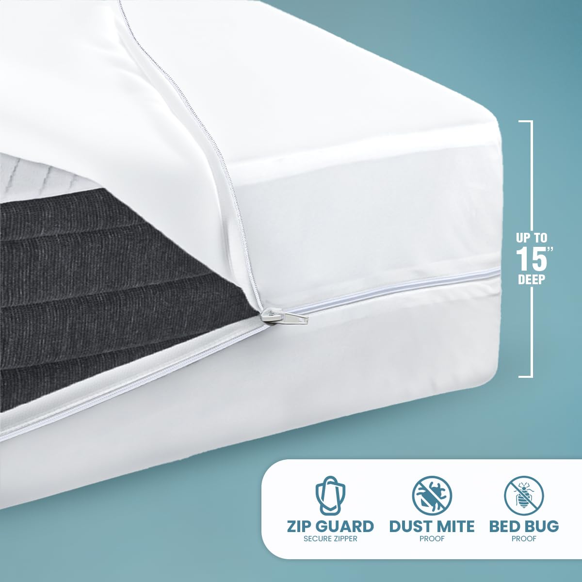 Utopia Bedding Queen Mattress Protector Zippered, 100% Waterproof Bed Bug and Dust Mite Proof Mattress Encasement, Absorbent 6 Sided Mattress Cover