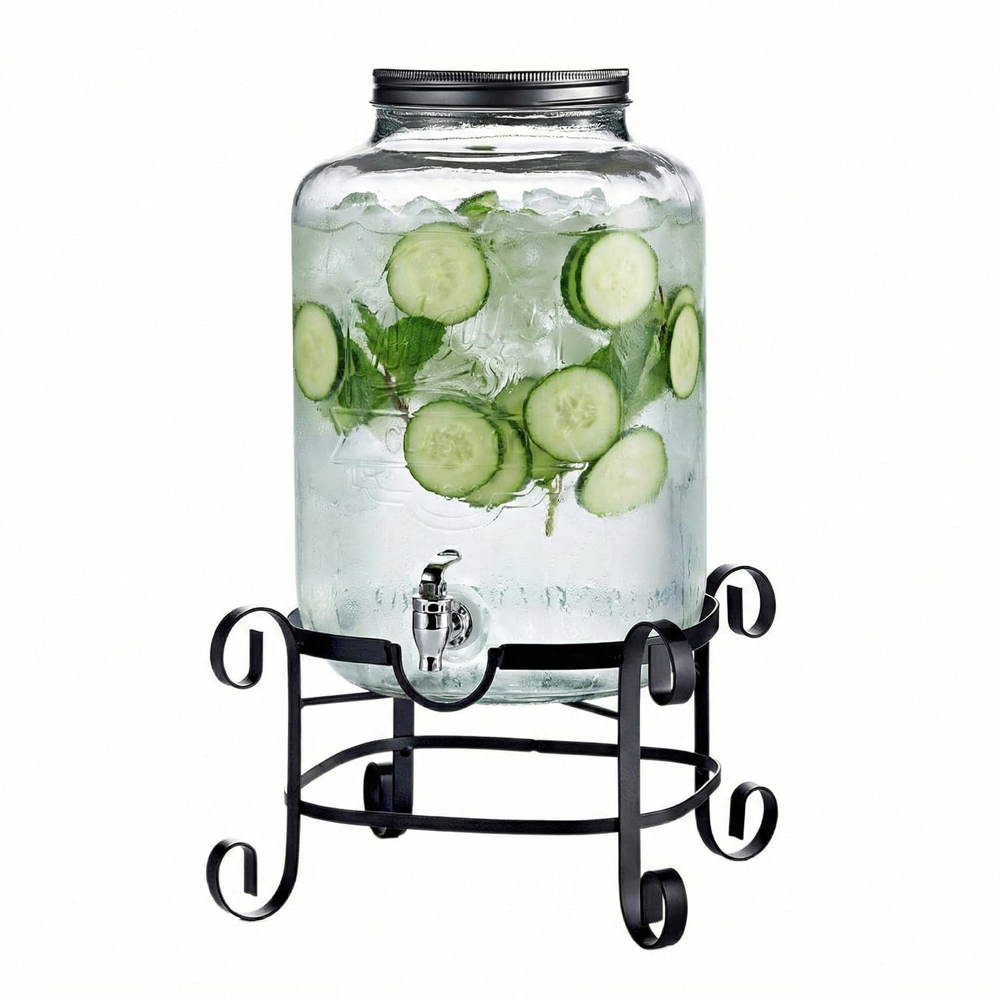 Style Setter Beverage Dispenser Cold Drink Dispenser w/ 3-Gallon Capacity Glass Jug, Metal Stand & Leak-Proof Acrylic Spigot Great for Parties, Weddings & More