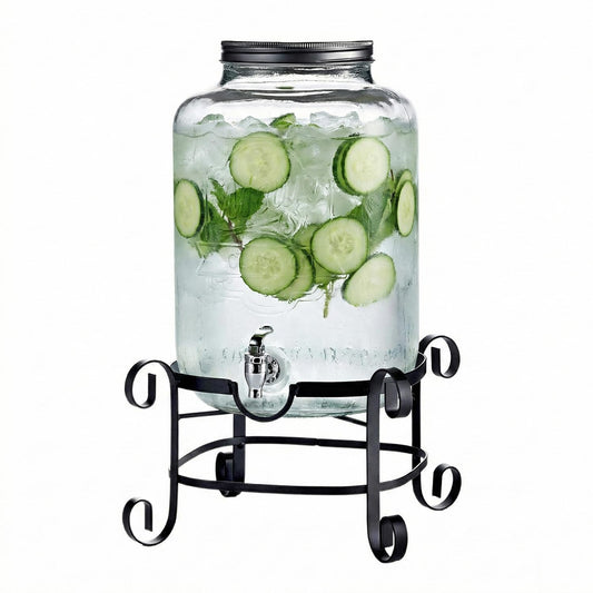 Style Setter Beverage Dispenser Cold Drink Dispenser w/ 3-Gallon Capacity Glass Jug, Metal Stand & Leak-Proof Acrylic Spigot Great for Parties, Weddings & More