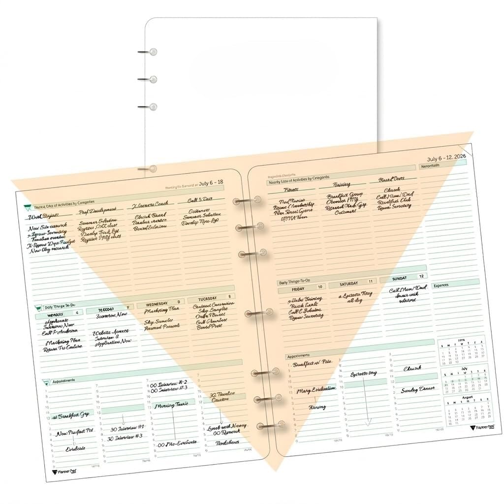 Planner Pad 7 Hole Loose Leaf July 2026 – June 2027 / Academic Year 8 1/2" x 11” 3-Tier Funnel Down 12 Month Large Size Organizer, Soft Green Ink