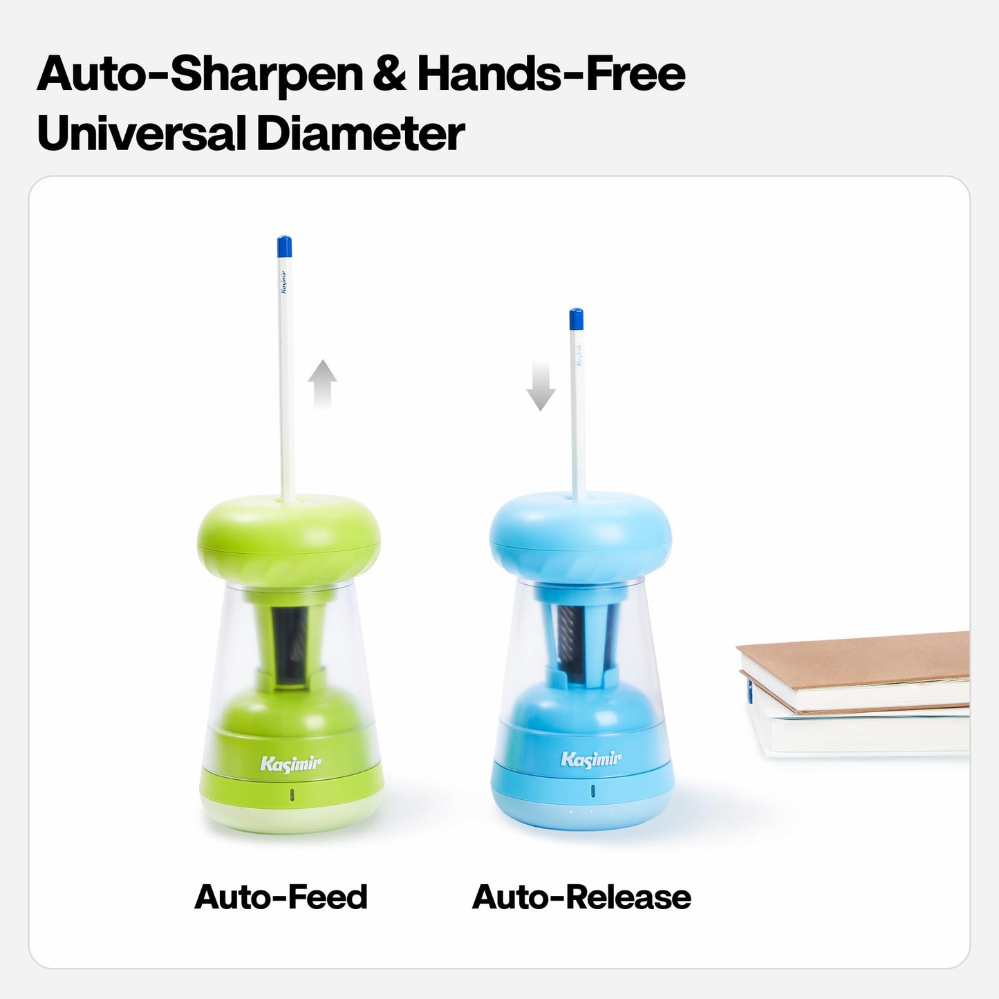 Kasimir Fully Automatic Pencil Sharpener - Electric Pencil Sharpeners for Classroom Home School Supplies Heavy Duty Auto Stop - Blue