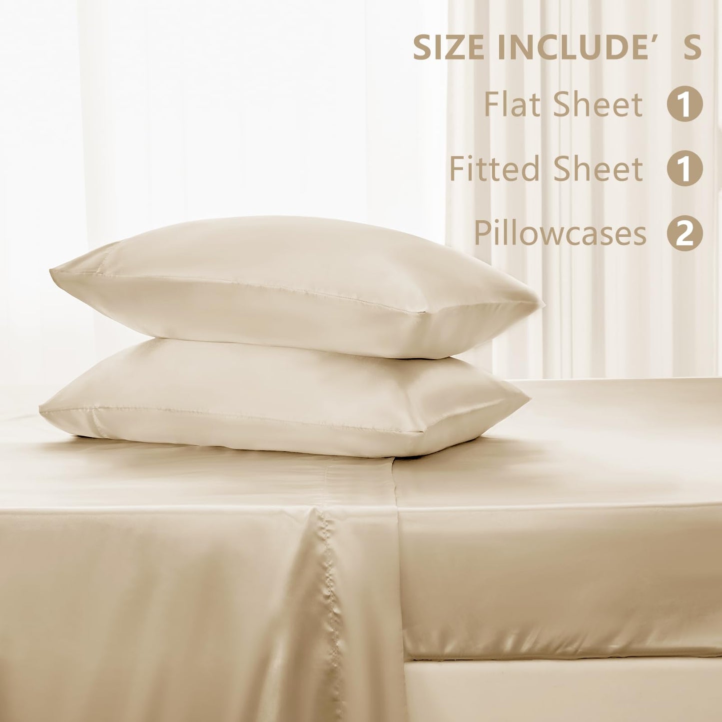 CozyLux Satin Sheets Queen Size Bed Set - Silky Soft Bedding Similar to Silk, 4 Piece Sheet Set for Hair and Skin, Deep Pocket with All-Around Elastic, Home Decor for Bedroom, Champagne