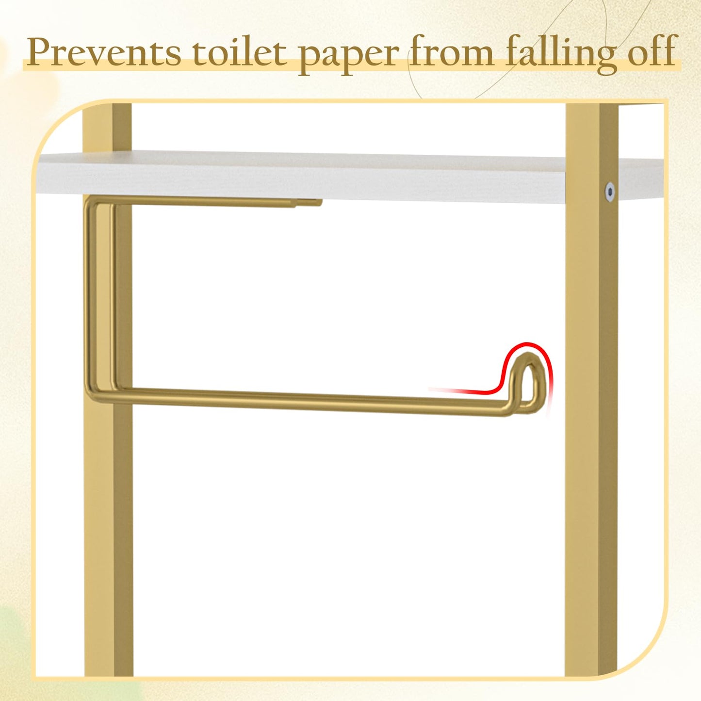 Toilet Paper Holder with Storage Shelf - Freestanding Roll Dispenser for Bathroom, Bathroom Organizer for Tissues and More Gold