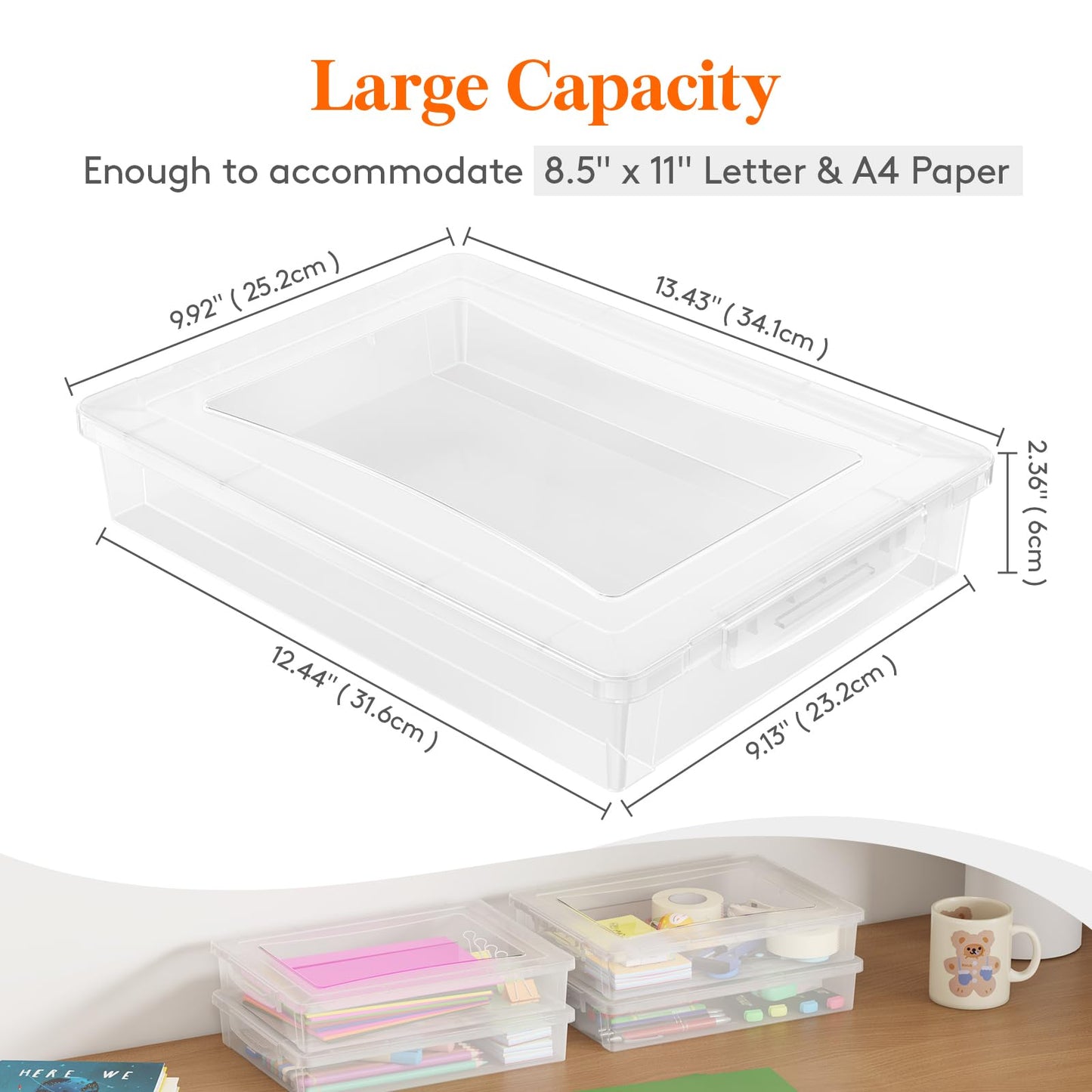 Lifewit 4 Pack Paper Organizer Storage, 32 x 23 cm/12x9 Multi-Purpose Plastic File Box with Latching Lids, Containers for A4, 8.5" x 11" Letter, Scrapbook, Document, Magazine, Art Supplies, Clear