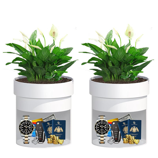 Sdstone Fireresistant Waterproof Flower Pot Diversion Safe with key Locks,Stainless Steel Secret Hidden Safe,Perfect for Hiding The Valuables Inside (Black) Plants Not Include 2pack