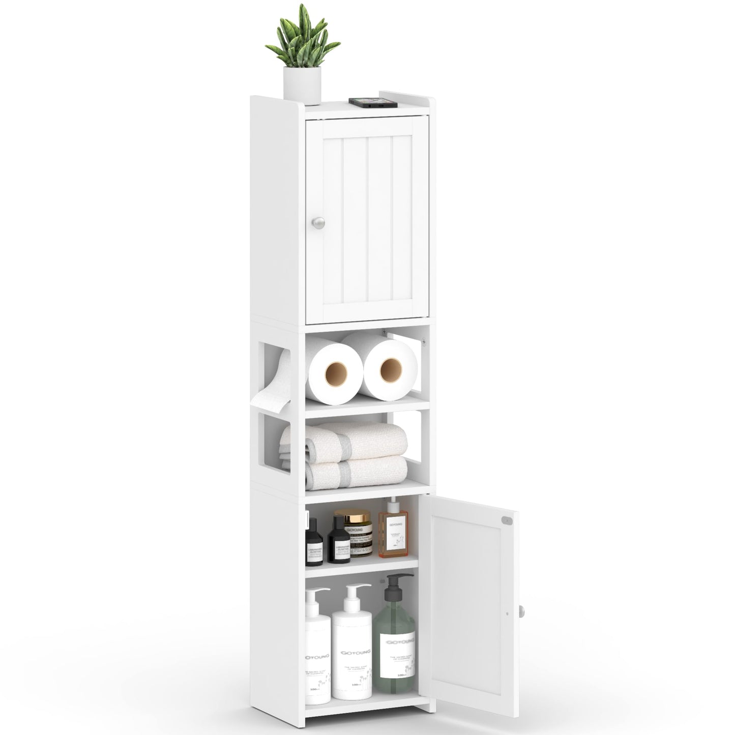 TidyHaven 39" Small Bathroom Storage Cabinet, Narrow Corner Floor Cabinet with Doors & Adjustable Shelf, Slim Skinny Design for Bathroom, Kitchen, Living Room (White)