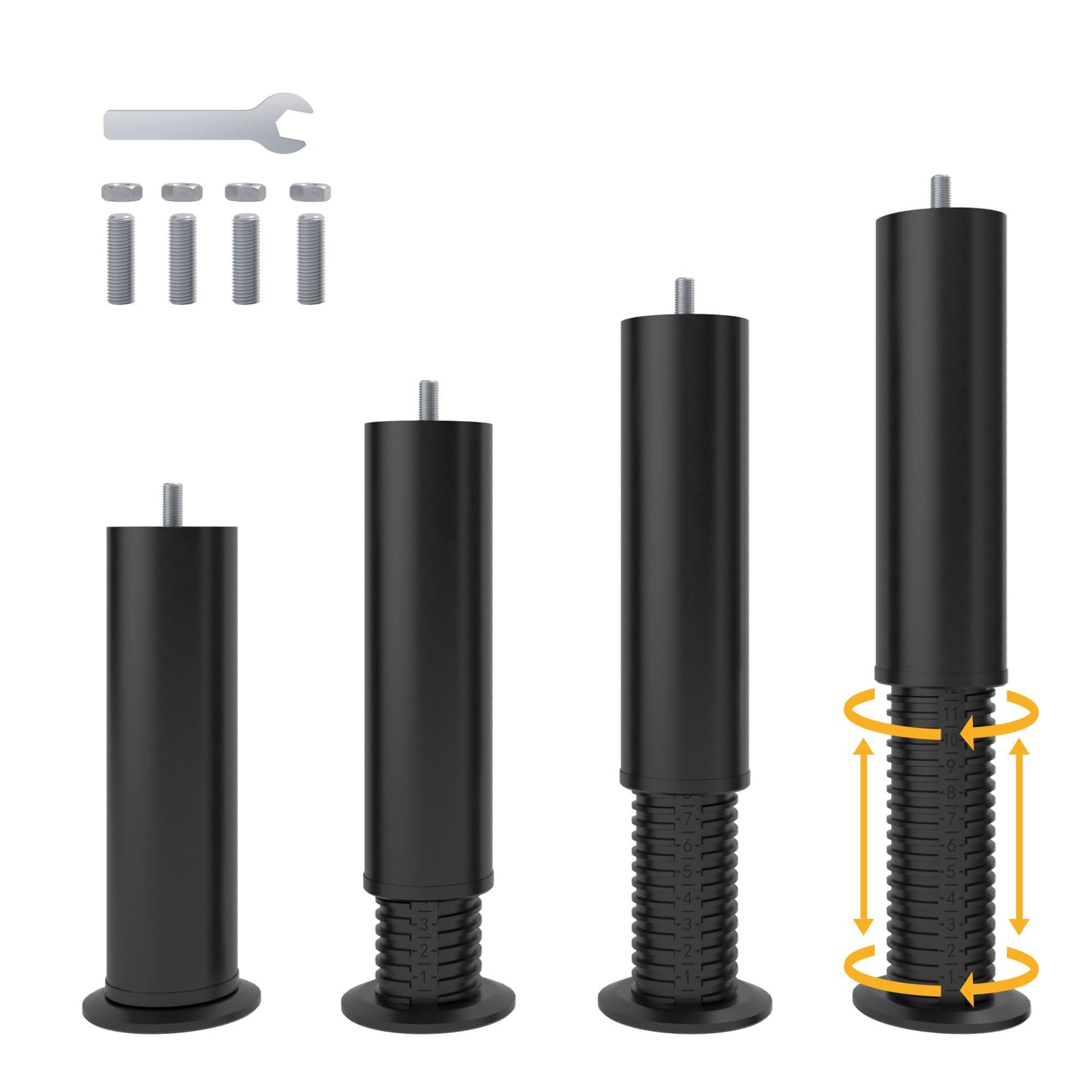 Yireehome Adjustable 8-12 inch Bed Legs Metal Replacement Heavy Duty Leg M8 M10 Thread 4Pcs Support Leg for Adjustable Bed Frame, Sofa, Cupboard, Desk