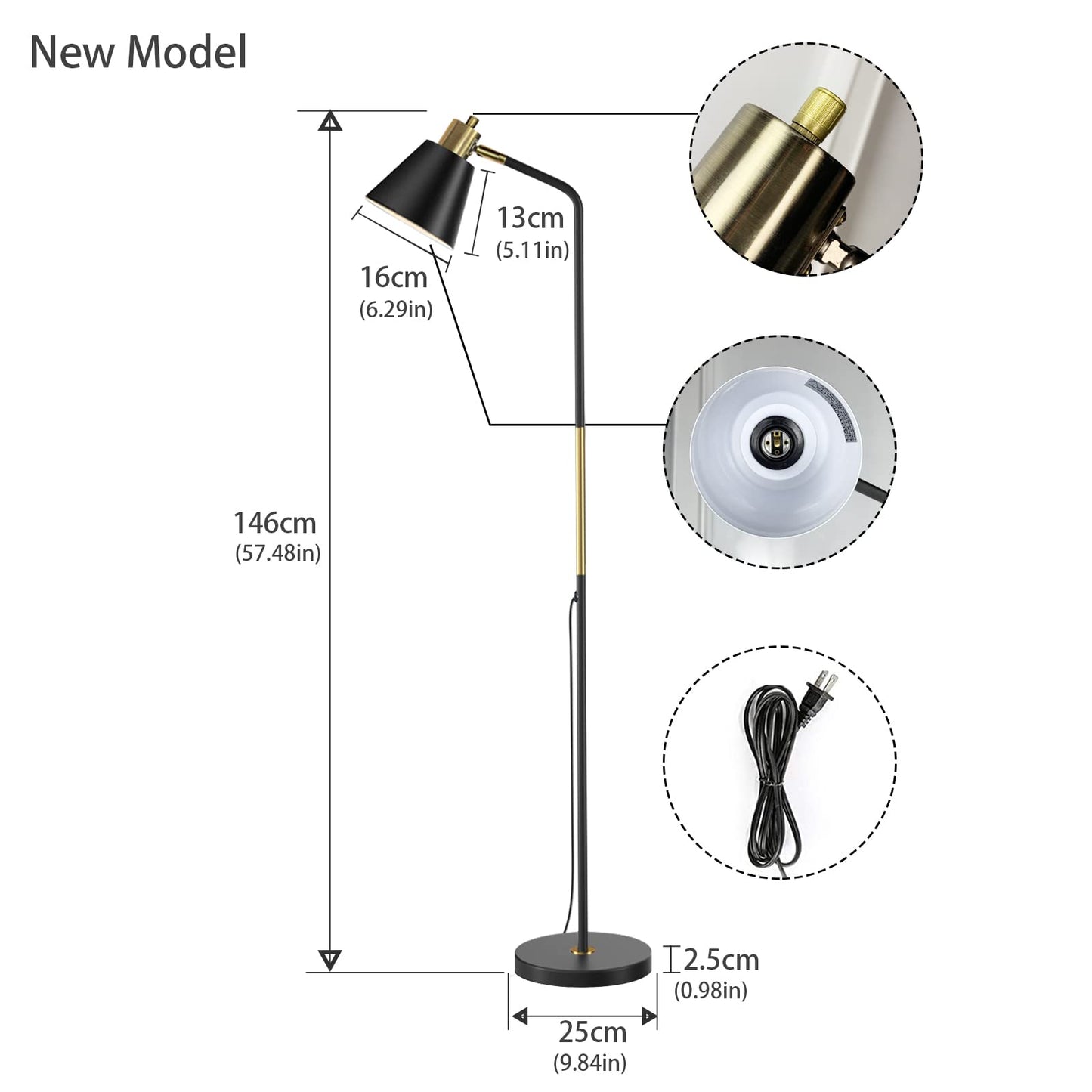 Industrial Floor Lamps for Living Rooms & Bedrooms - Rustic Farmhouse Reading Lamp - Standing, Adjustable Metal Heads Indoor Task Lighting for Living Room Bedroom Office Home Décor (Black-Large)