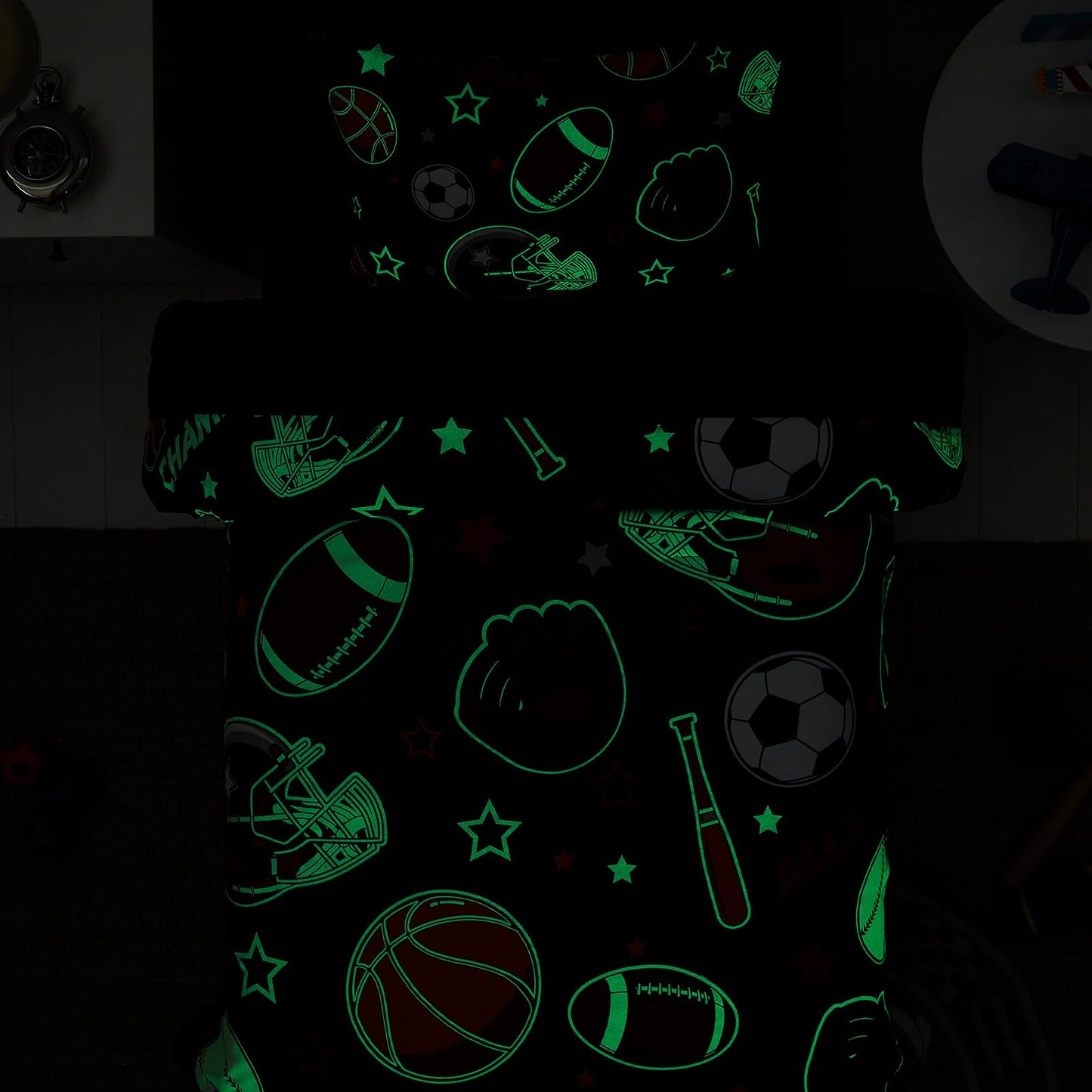 Wink Deer Twin Comforter Set for Boys-5 Pieces Sports Ball Games Glow in the Dark Twin Bedding Sets for Kids, Ultra Soft Bed in A Bag with Sheets
