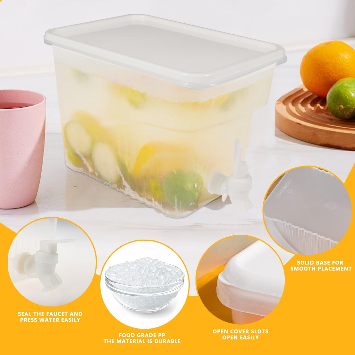 BEWBBAT 4 Pack 1.3 Gallon Drink Dispenser with Spigot for Fridge, Leakproof Plastic Water Container Fridge Beverage Dispenser Ice Juice Dispenser with Spigot for Home Party Restaurant Bar Buffet