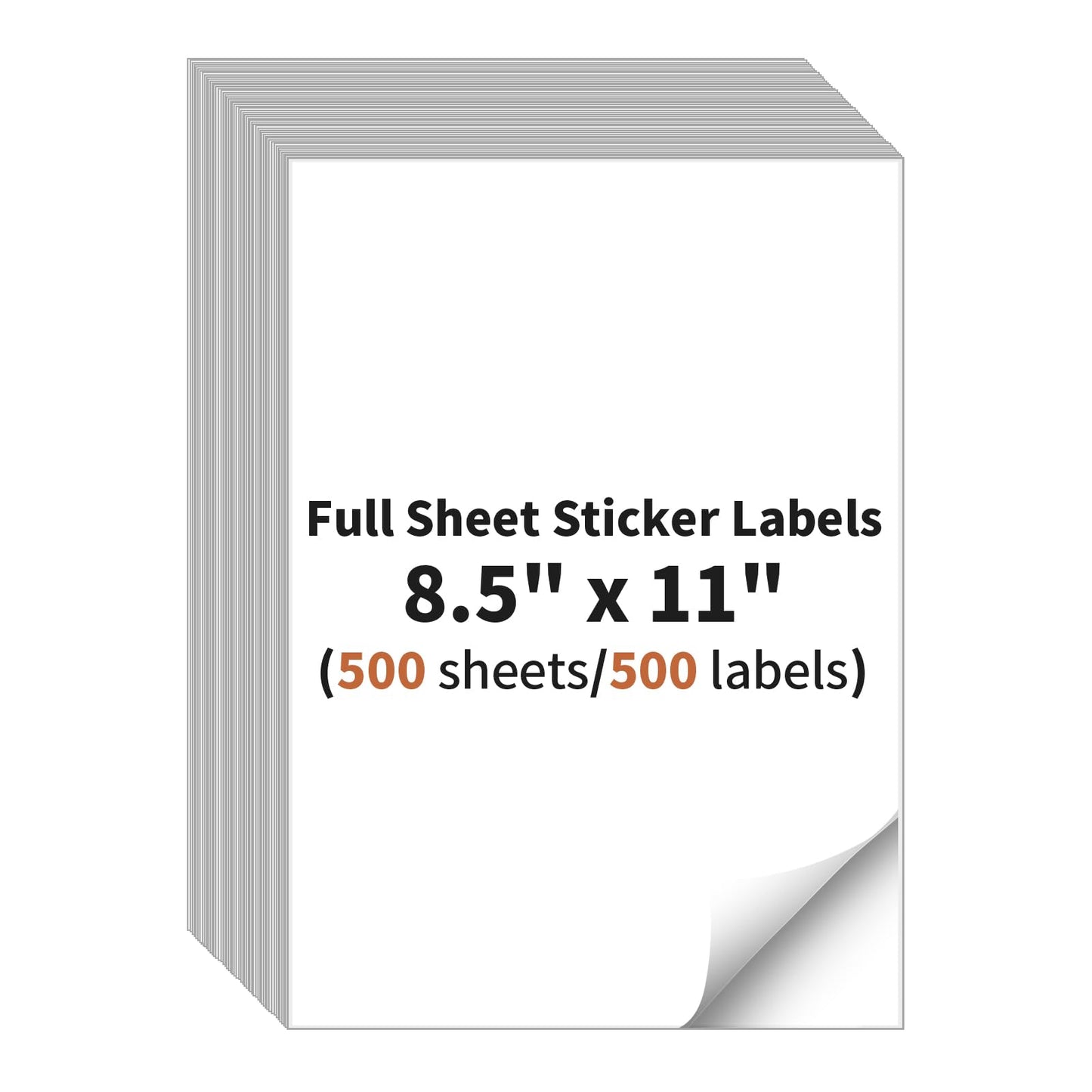 Full Sheet Sticker Labels, 8.5" x 11" Shipping Labels Paper (500 Sheets, 500 Labels), Self Adhesive Full Sheet White Matte Label Paper, Address Sticker Labels for Laser & Inkjet Printer