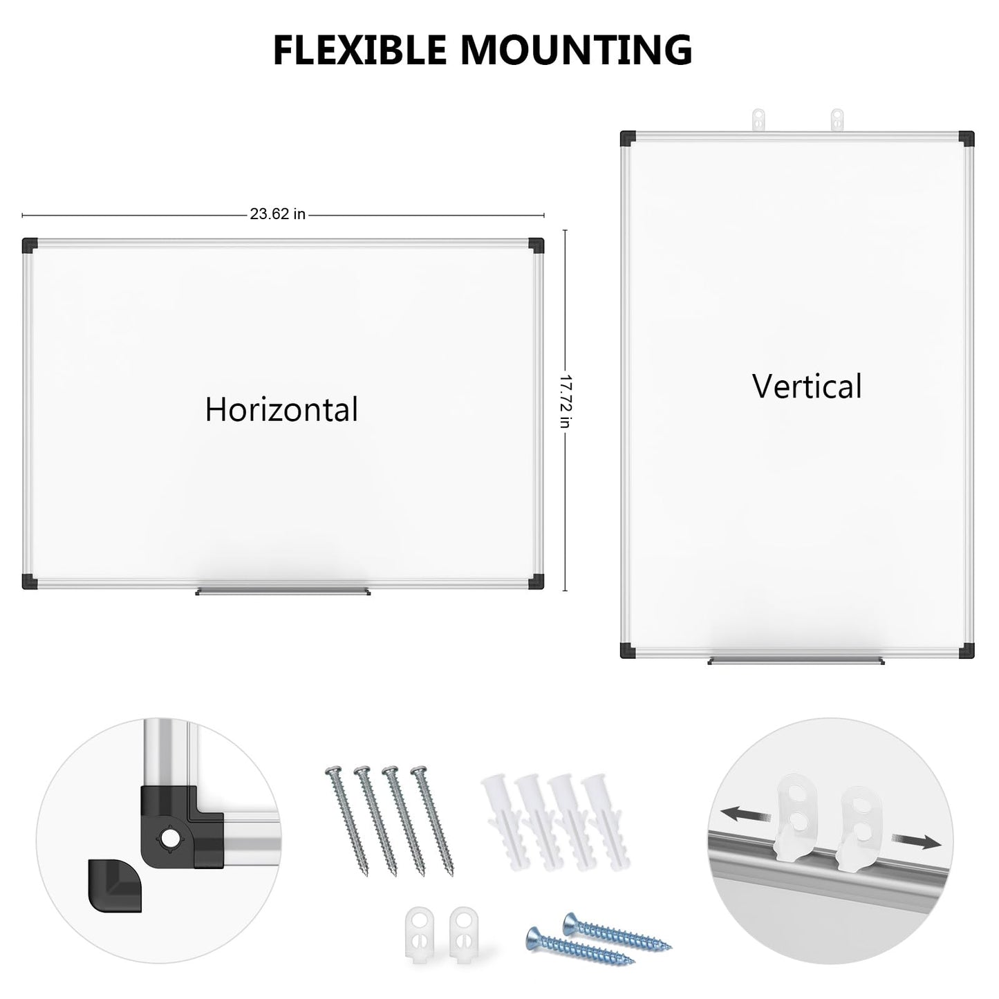 XBoard Magnetic Dry Erase Whiteboard 24 x 18 Inch, Small Hanging White Board for Wall with Marker Tray | Silver Aluminum Frame Presentation Board for Home Office Classroom (Pack of 2)