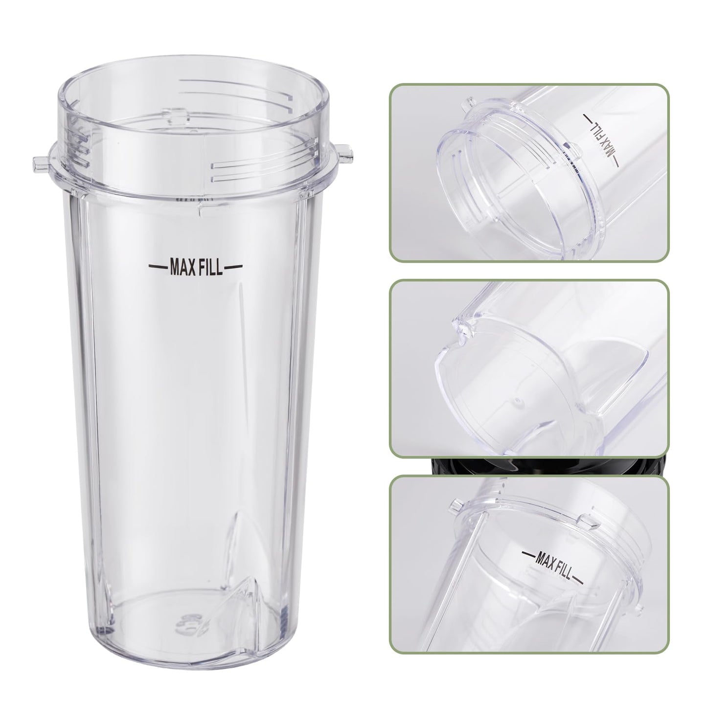 Equust 5-piece Blender Cups Replacement for Ninja Single Serve 16oz Cups with Sip & Seal Lids, 6 Fins Extractor Blade Compatible with Ninja Blenders Pro BL660 BL663 BL663CO BL665Q BL740 BL770
